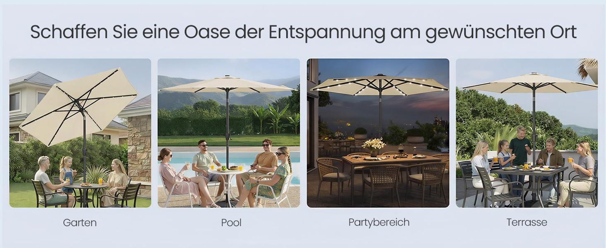 SONGMICS Sonnenschirm Ø 270 cm mit 32 LED-Lämpchen UV-Schutz