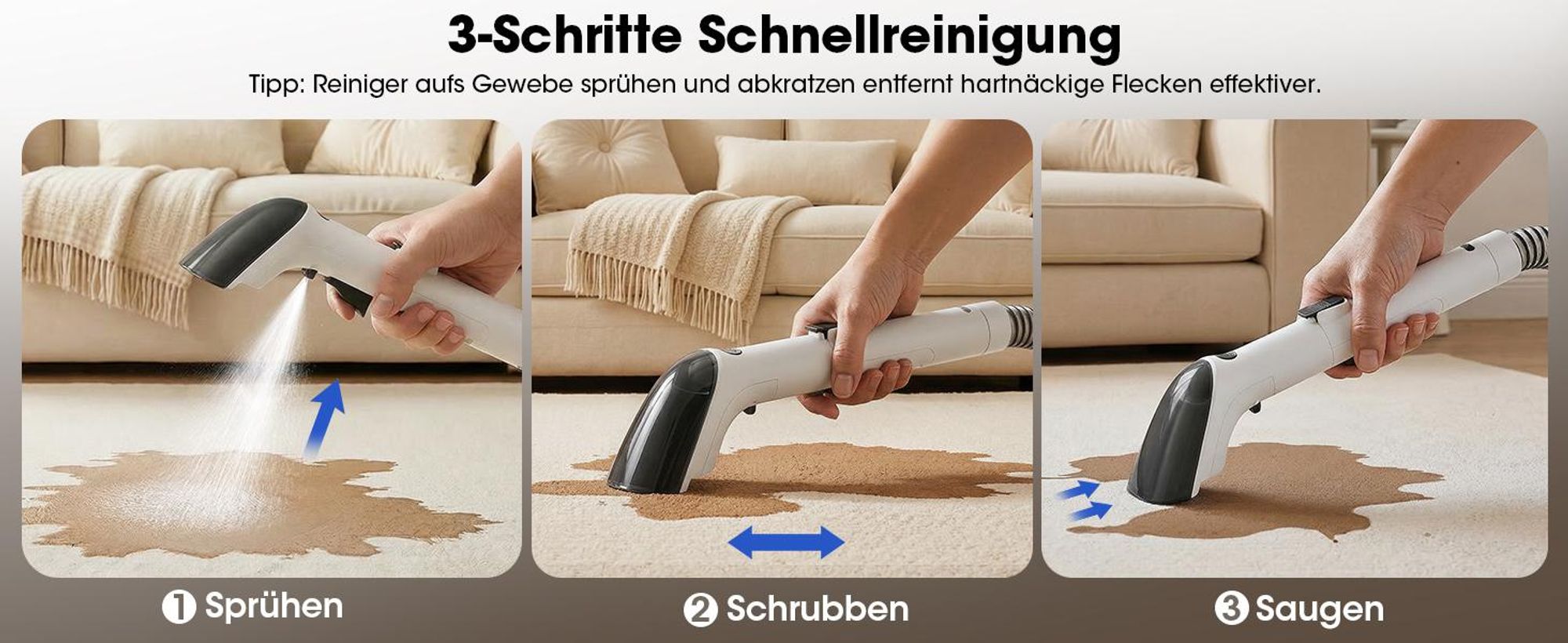Lubluelu V2 Teppichreinigungsgerät Teppichreiniger Waschsauger Fleckenreiniger 600 W, 16000pa Saugkraft, für Sofas, Teppiche, Autositze inkl. Zubehör