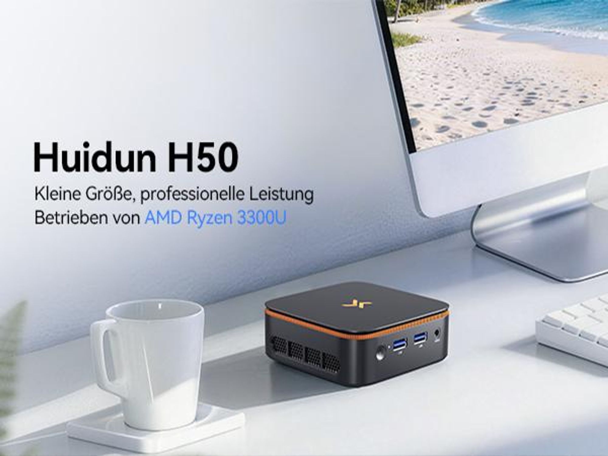 Blackview-Huidun H50 Mini-PC mit AMD Ryzen 3300U, Vega 6 Grafik, 16GB RAM, 512GB SSD, 4K-Ausgabe & ultrakompaktem 0,35L-Design
