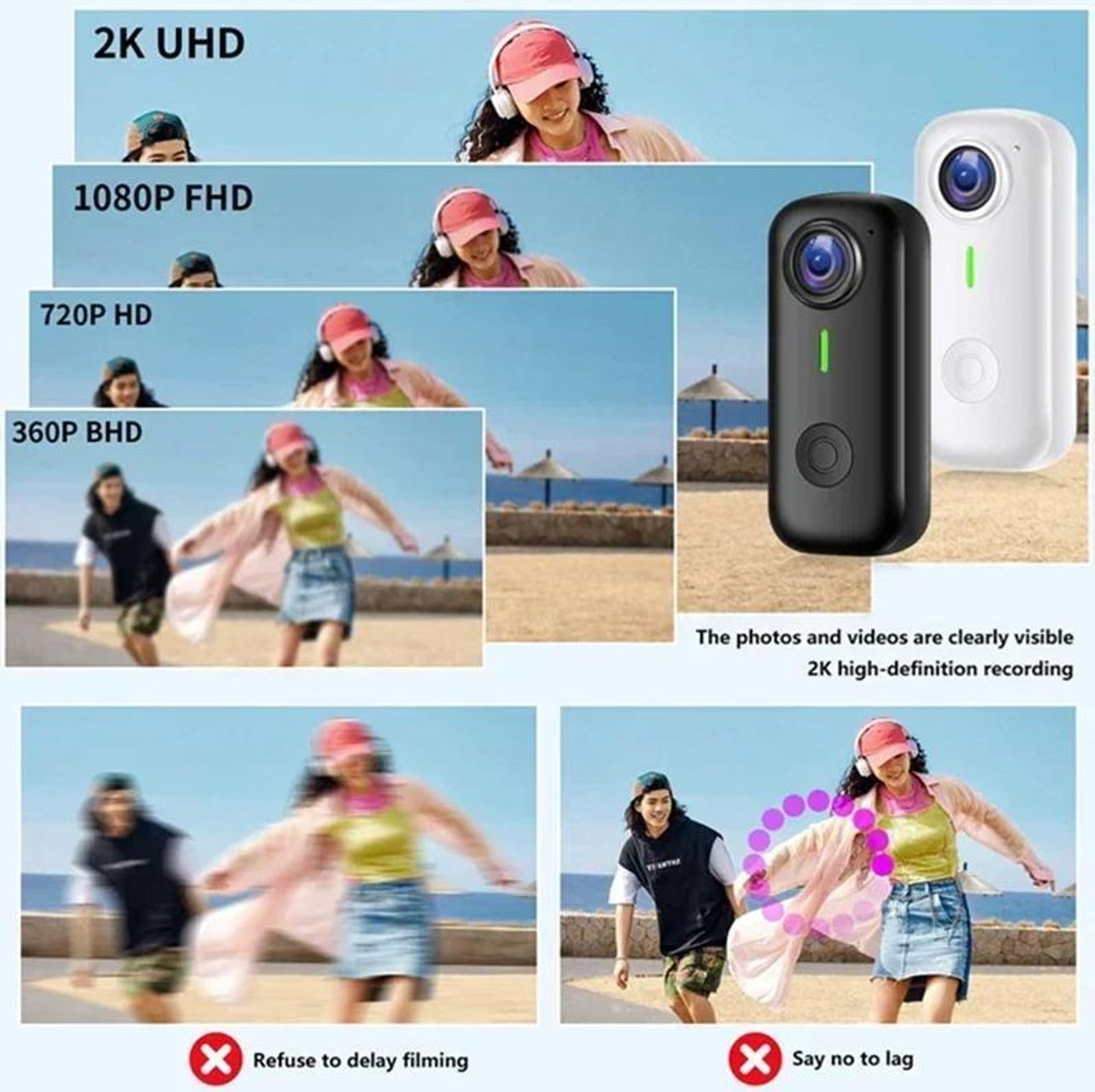 Magnetische Mini-Sportkamera Daumenkamera 120°-Weitwinkel intelligente Bildstabilisierung für Radfahren Vlogs Motorradfahren und Schulaufnahmen, schwarz