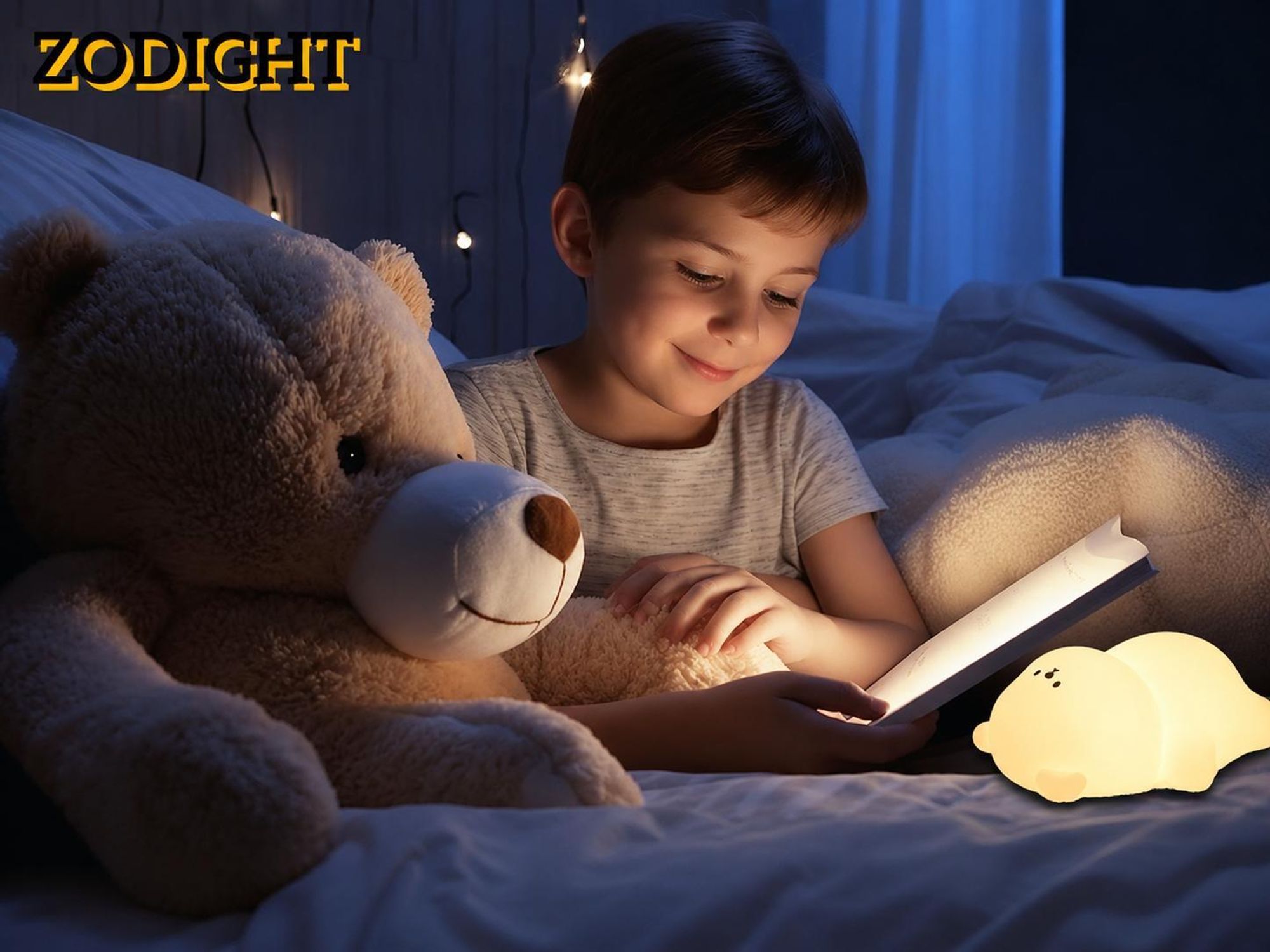 Nachtlicht Bärenform, Farbwechsel-Licht mit Regenbogeneffekt, Touch-Steuerung durch Tippen & Kneten, BPA-freies Silikon, USB-C, 1200mAh