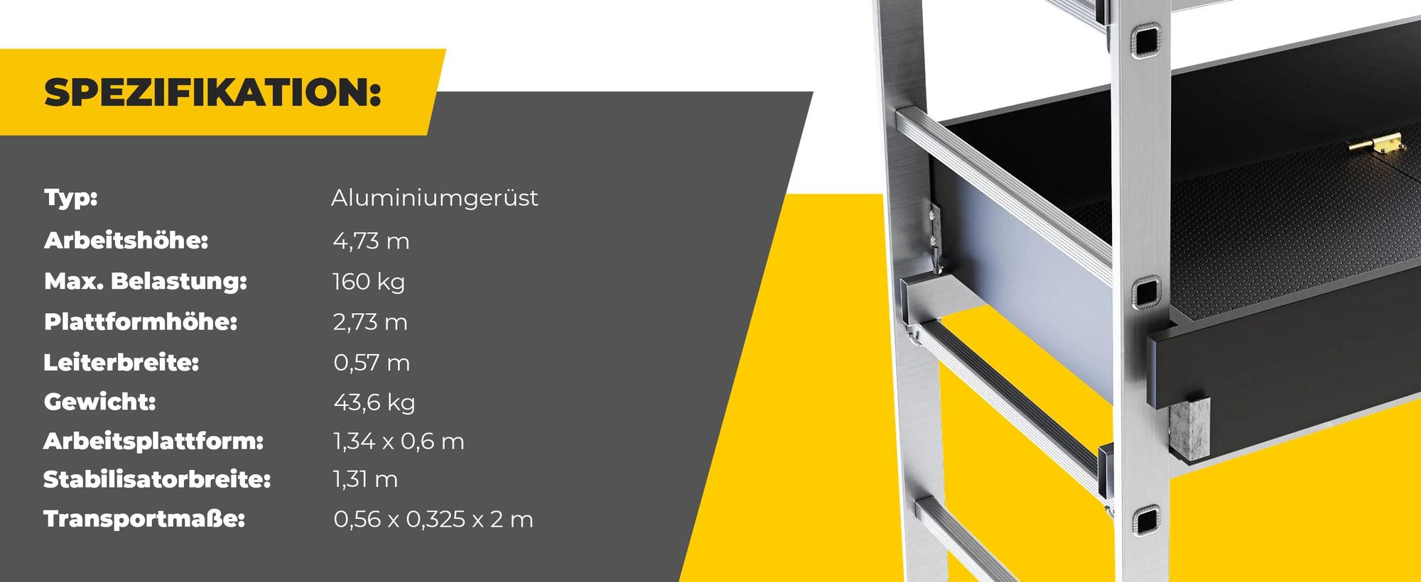 Drabest | Aluminiumgerüst - gerüst - Leitergerüst - leiter gerüst - bis zu 160kg  - alu gerüst - arbeitsplattform - plattform alu gerüst