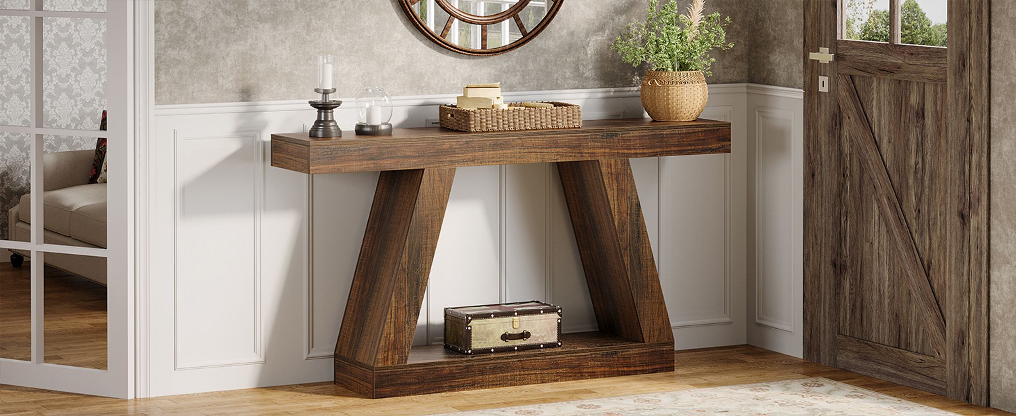 Tribesigns Konsolentisch, 140 x 30 x 80cm, Beistelltisch, Flurtisch, Sofatisch für Kleinen Raum, Konsolentisch mit Stauraum im Eingangsbereich, braun