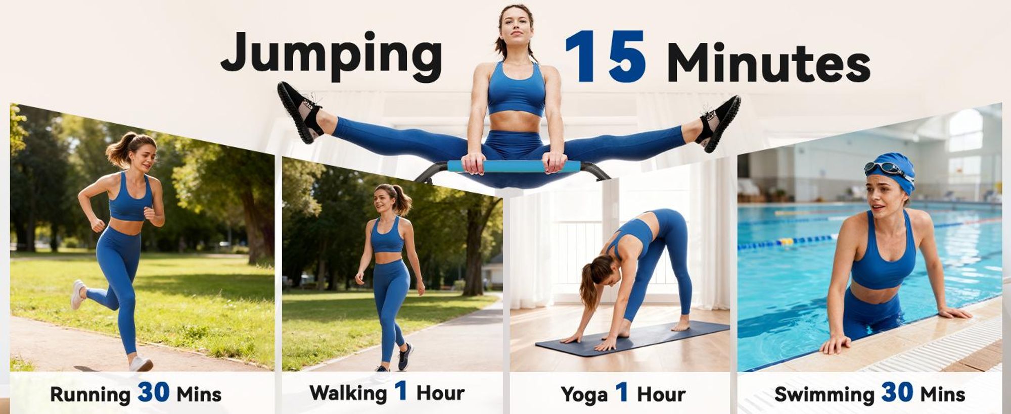 Trampolina fitness HOMCOM 102 cm, składana mini trampolina z uchwytem o czterech regulowanych wysokościach, trampolina fitness dla dorosłych, do 100 kg, czarno-niebieska