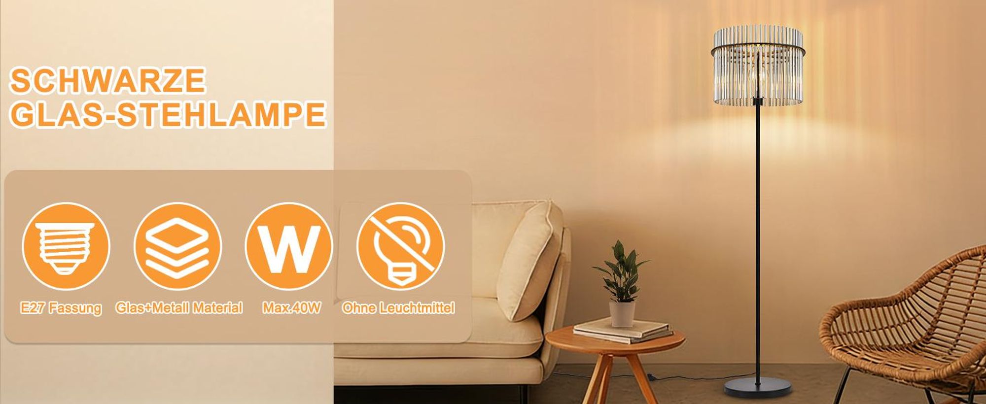ZMH Stehlampe Schwarz Stehleuchte Glas Standleuchte Wohnzimmer E27 mit Fußtaster Leselampe Modern Wohnzimmerlampe Stehend für Büros(Ohne Leuchtmittel)