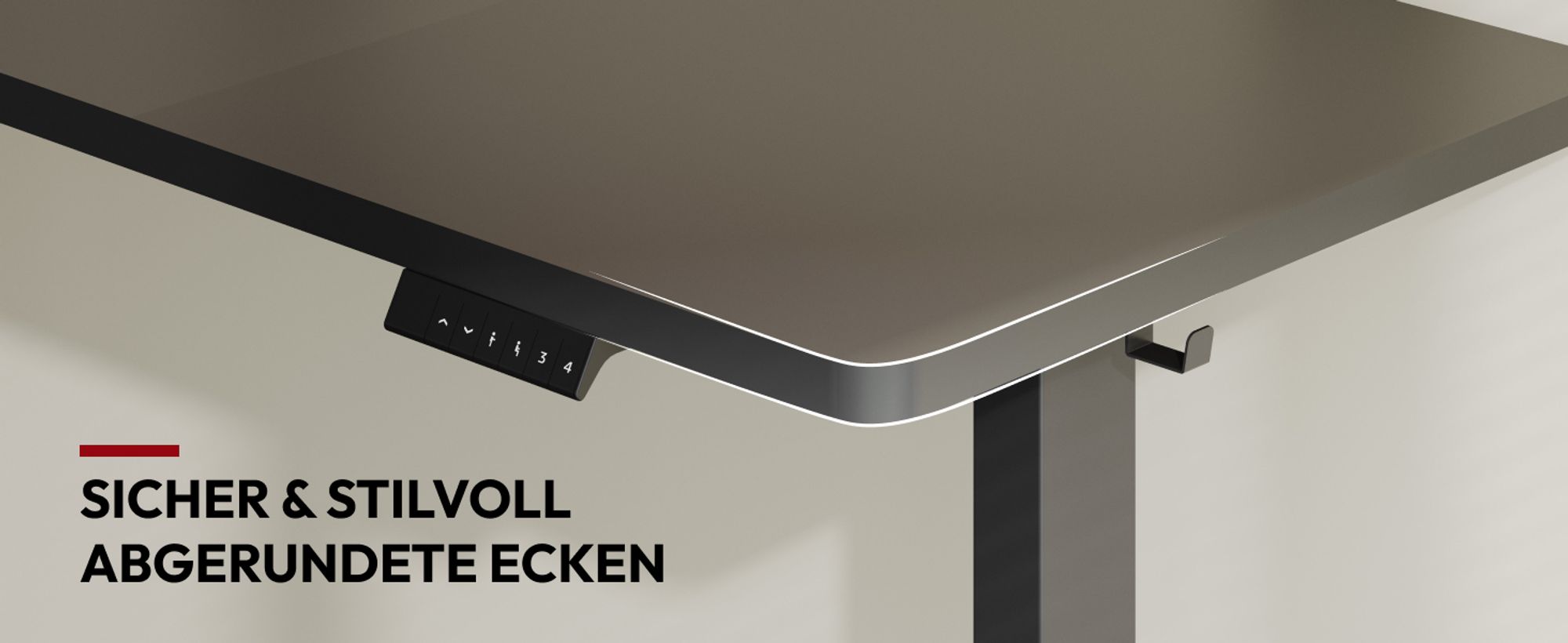 SANODESK Höhenverstellbarer Schreibtisch elektrisch 4 Memory-Funktion Antikollisionsschutz, 70kg Tragkraft, mit Haken und Ablagebox 110x54cm(Schwarz)