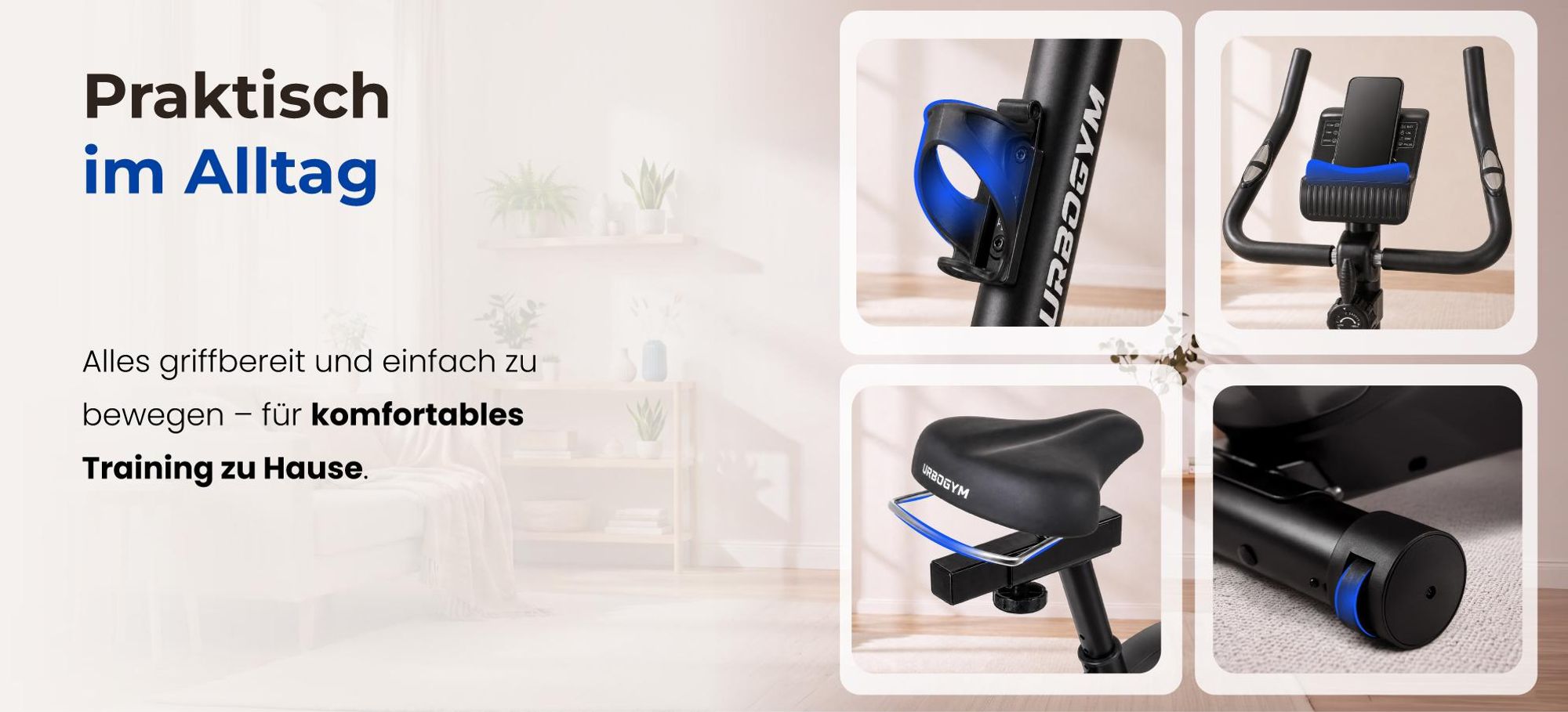 URBOGYM ARGO SILVER Heimtrainer – Magnetisches Fitnessbike mit 6-kg-Schwungrad, 8 Widerstandsstufen, bis 130 kg