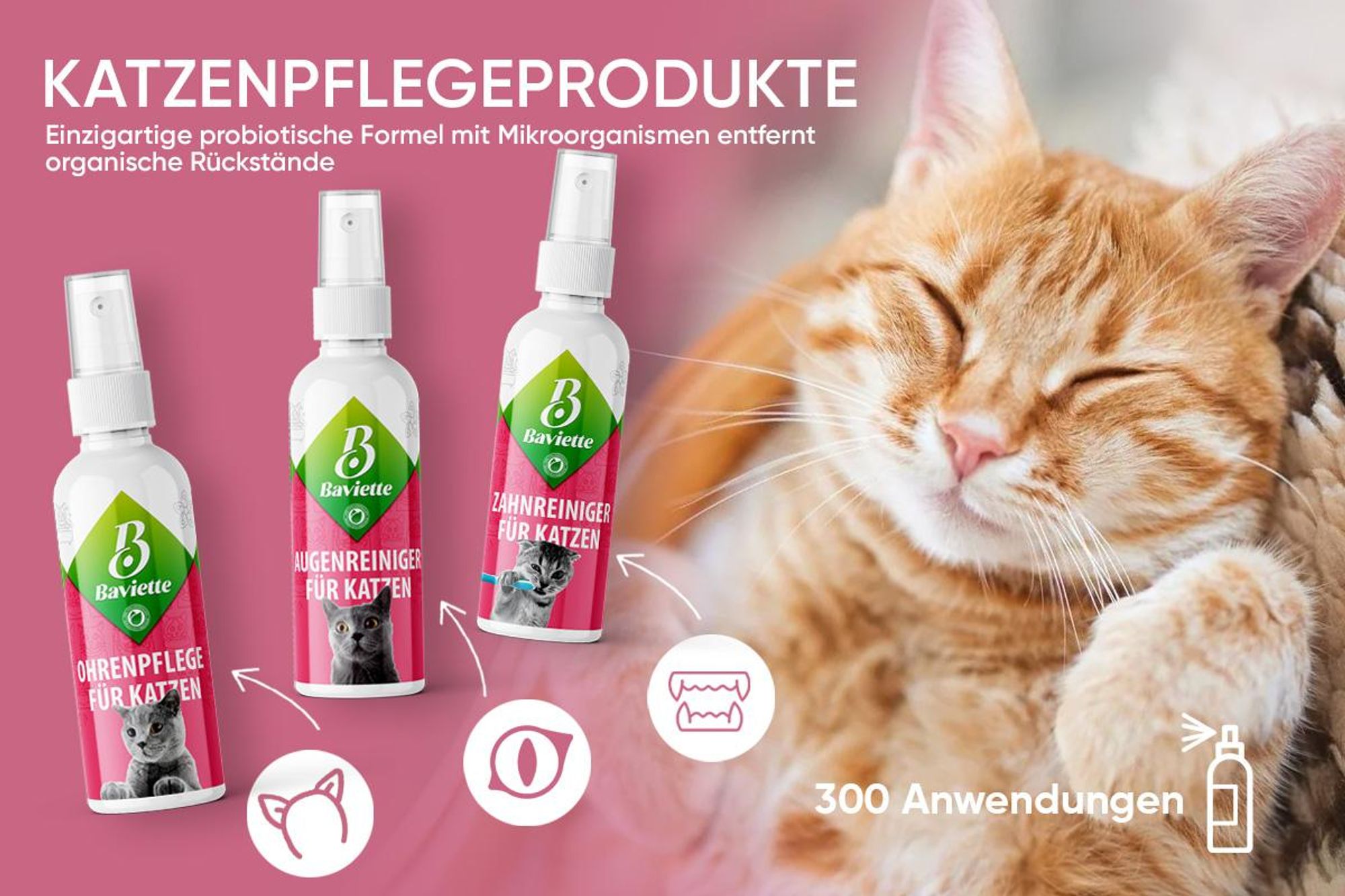 Baviette Augenpflege Katze 100 ml – milde Pflege mit Mikroorganismen für die äußere Augenpartie, geruchsneutral