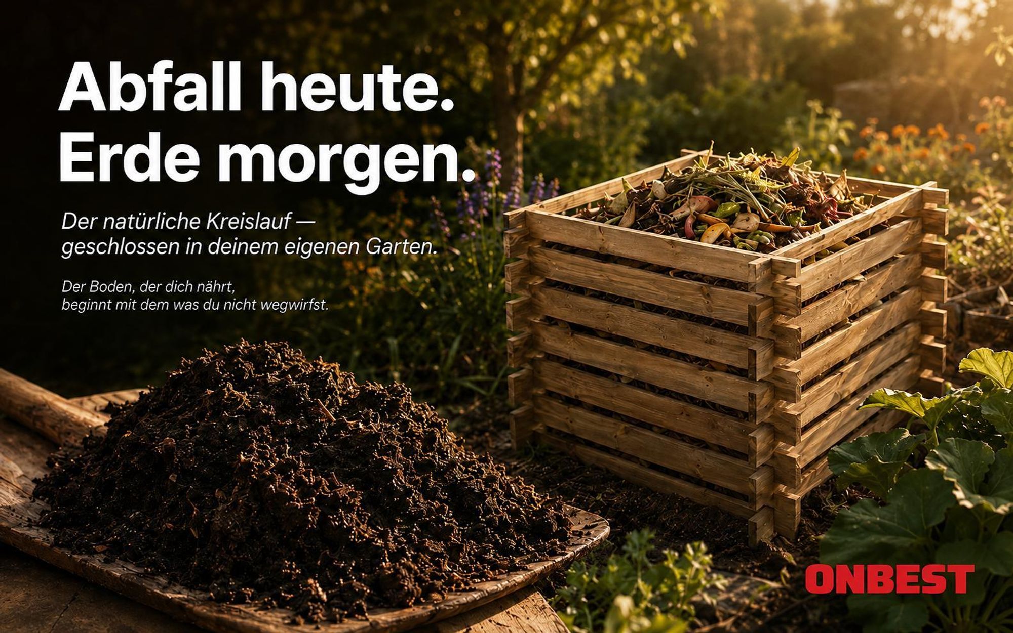 Holzkomposter Garten ONBEST | 520 Liter | 100x100x72 cm | Stecksystem | Witterungsbeständig & Lasiert | Kompostbehälter Holz