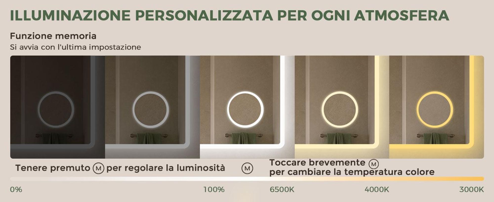 S'AFIELINA Specchio bagno LED con Bluetooth 5.3, 120 × 60 cm,Specchio ingranditore 3×, antiappannamento, 3 colori, dimmerabile, touch & memoria