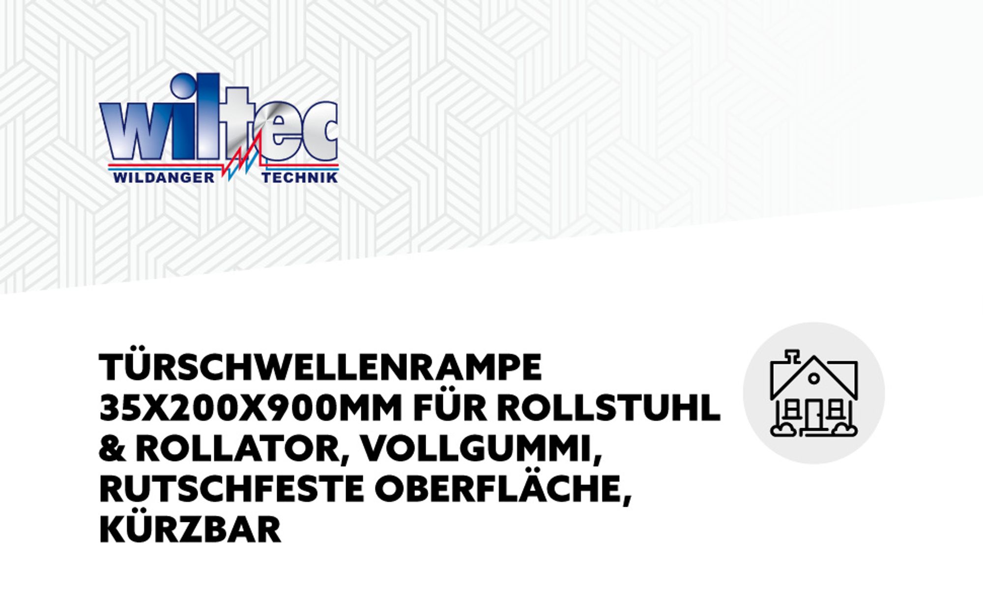 Wiltec Türschwellenrampe 900x200x35 mm für Rollstuhl & Rollator, schwarz, Rollstuhlrampe aus Vollgummi, rutschfeste Oberfläche, Bordsteinrampe kürzbar