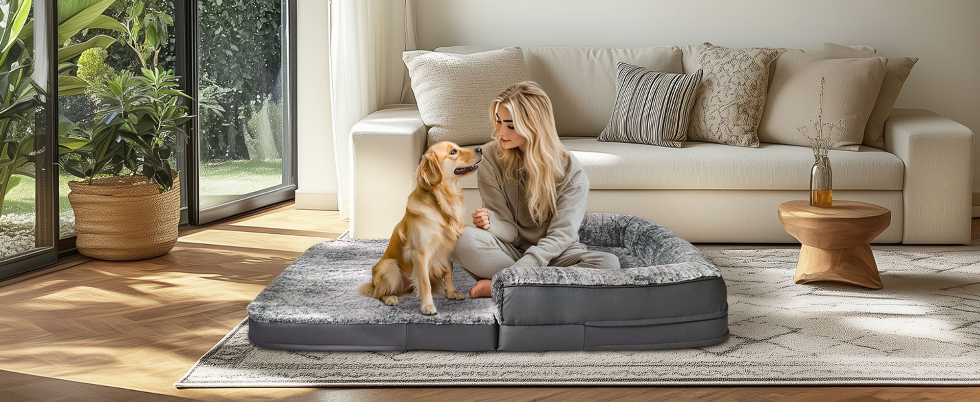 WISFOR Hundebett Extra Groß, Faltbar Hundekissen Haustierbett Tierbett Hundesofa, waschbar & rutschfest, 180 x 95 x 28 cm