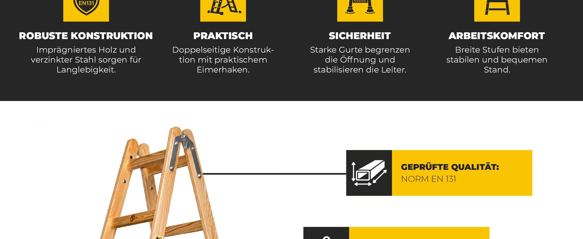 DRABEST | Leiter - PRO Serie - Malerleiter Holz - Holzleiter - 2 x 5 Stufen - Zweiseitige Klappleiter - Haushaltsleiter - bis 150 kg belastbar