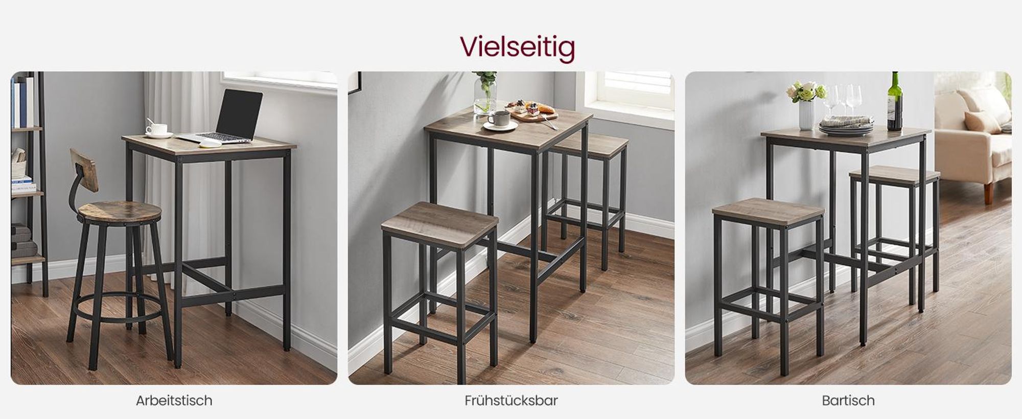 VASAGLE Bartisch Küchentisch, Stehtisch, 60 x 60 x 92 cm, Grau