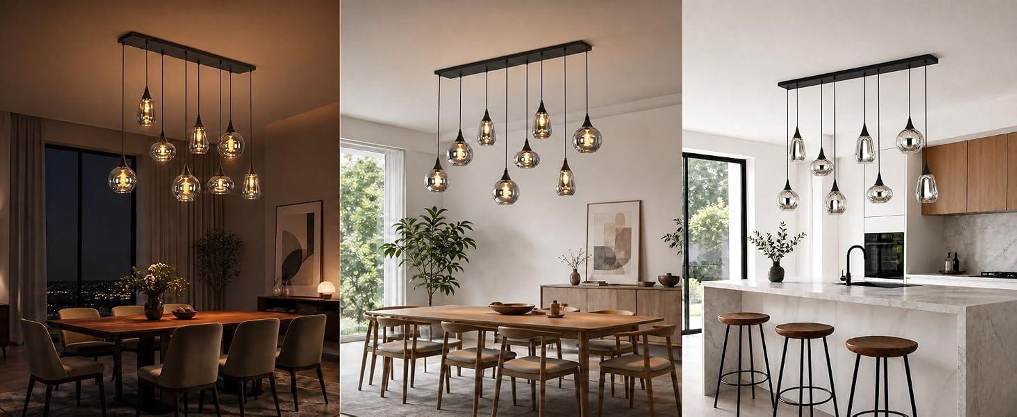 Lampada a sospensione ZMH, vetro, 126 cm, attacco E27, ideale per il soggiorno, 8 luci, lampada a sospensione per tavolo da pranzo, stile vintage, lampada da soggiorno, sfera di vetro, colore nero