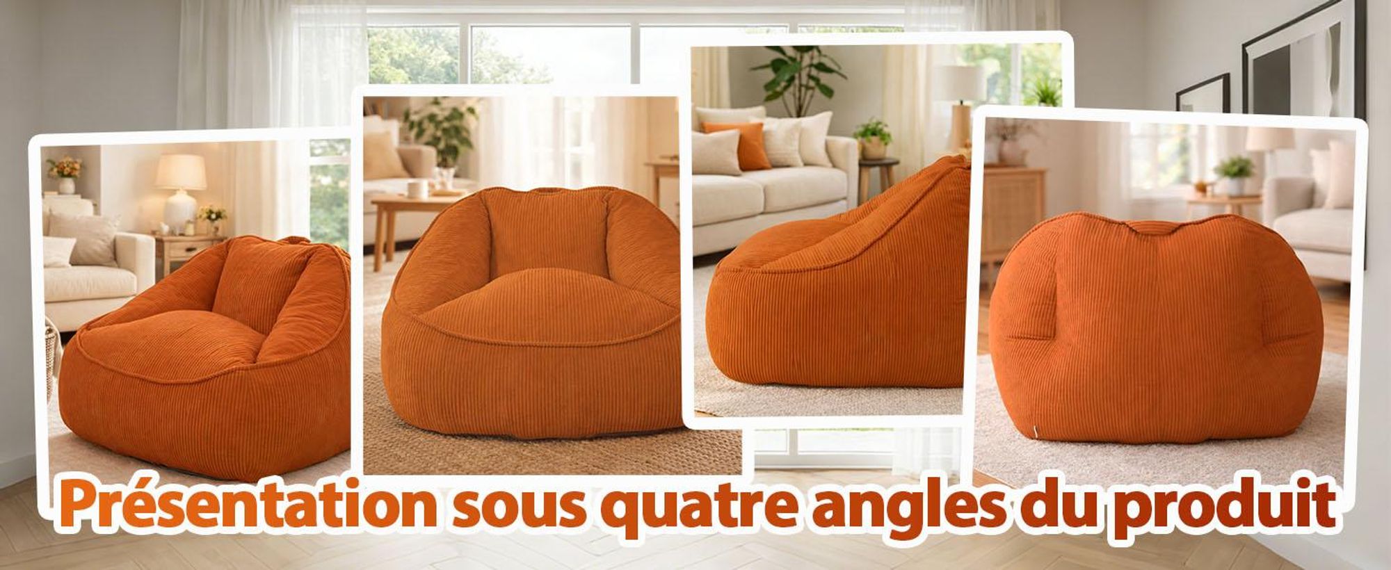 Pouf géant pour adulte, rembourrage en mousse déchiquetée, canapé de sol moelleux, forme poire, orange