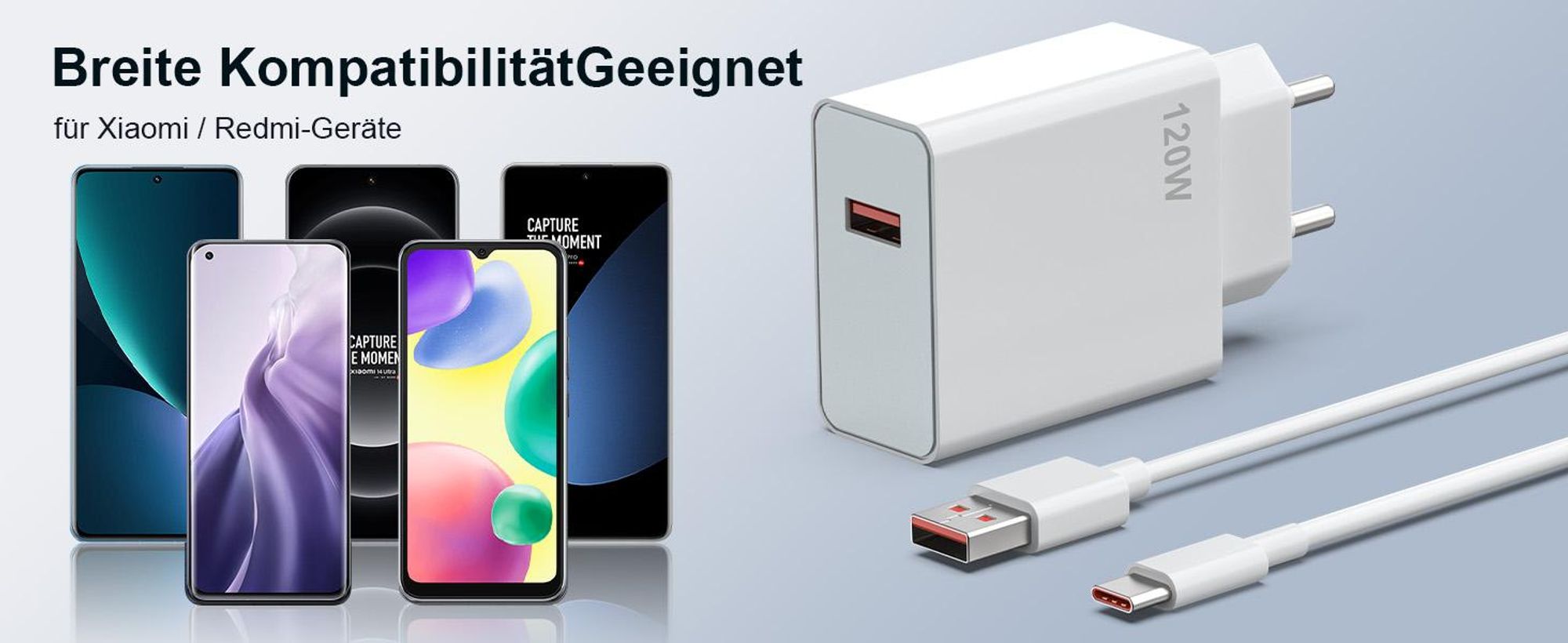 120W Ladegerät, Schnelles Ladegerät für Xiaomi 15 14 13 Ultra 14T 13T 12T 11T,für Xiaomi Redmi Note 14 13 12 11S 10 Pro 14C,Poco F7 Ultra X7 F6 M6 X6