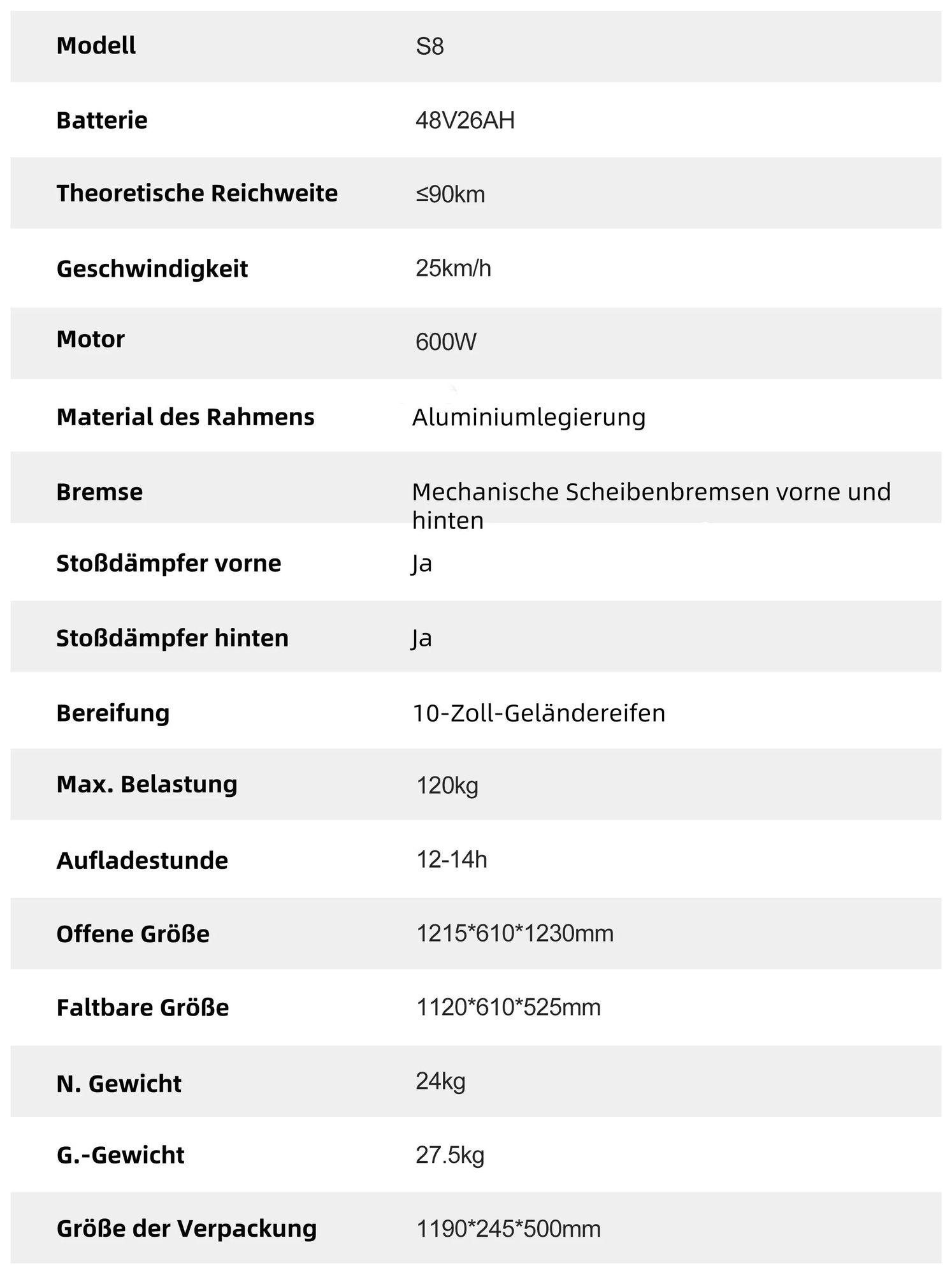 JOYOR S8 Faltbar Elektrorollerr - 600W Motor 48V26AH Akku 10 Zoll Reifen Mechanische Scheibenbremse und Beleuchtung - Schwarz