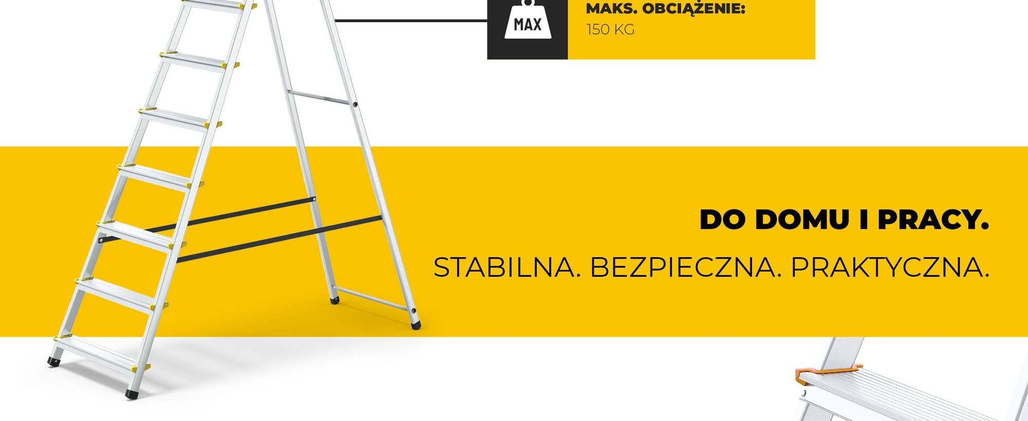Drabest | Drabina składana - 8 stopni, nośność 150kg - aluminiowa, schodowa, antypoślizgowe nóżki, z półką