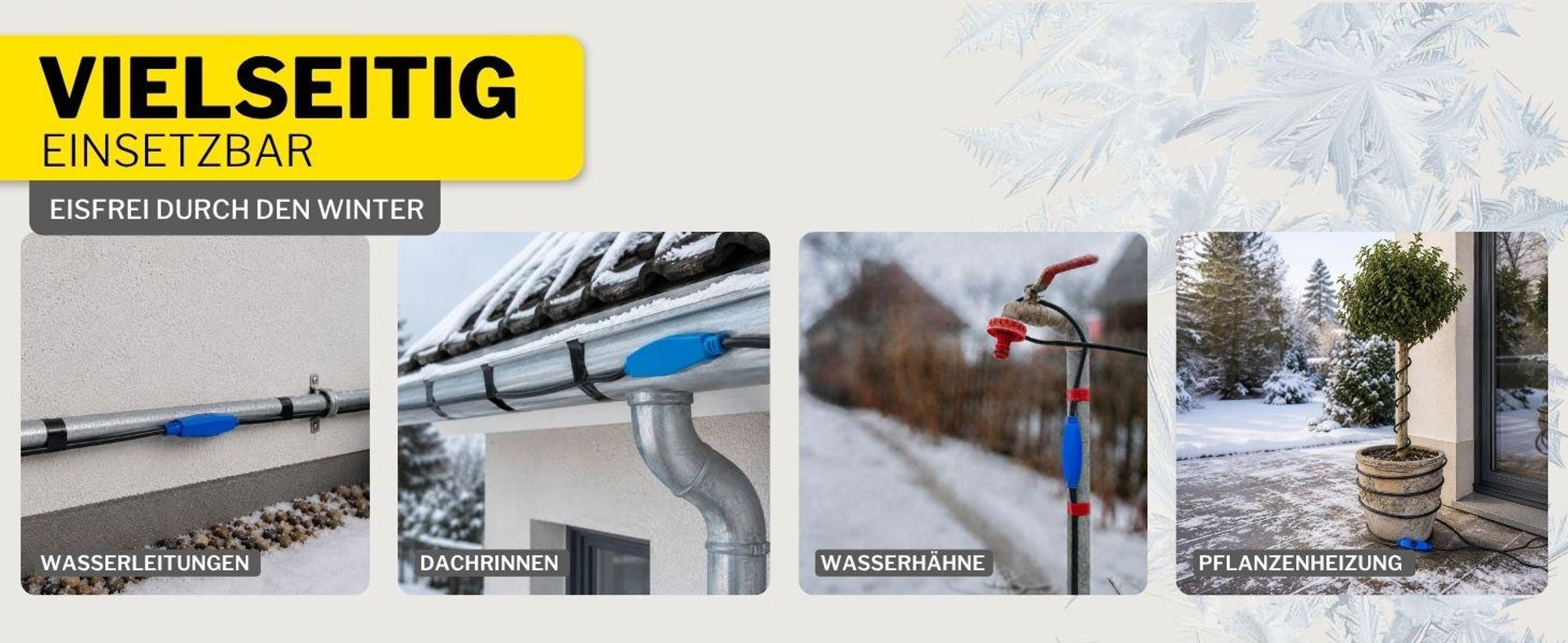 horizont Frostschutz-Heizkabel 230 V – 4 m - Heizband mit Thermostat für Wasserleitungen, frostfrei bis -45 °C