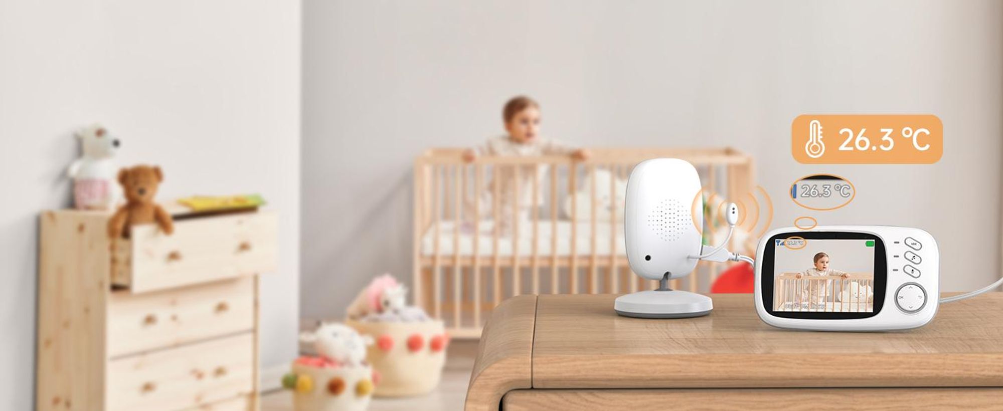 3,2 Zoll Babyphone mit 2 Kameras Babyfon mit Kamera Video Baby Monitor, Kamera und Audio Babyphone mit VOX Funktion Gegensprechfunktion Nachtsicht