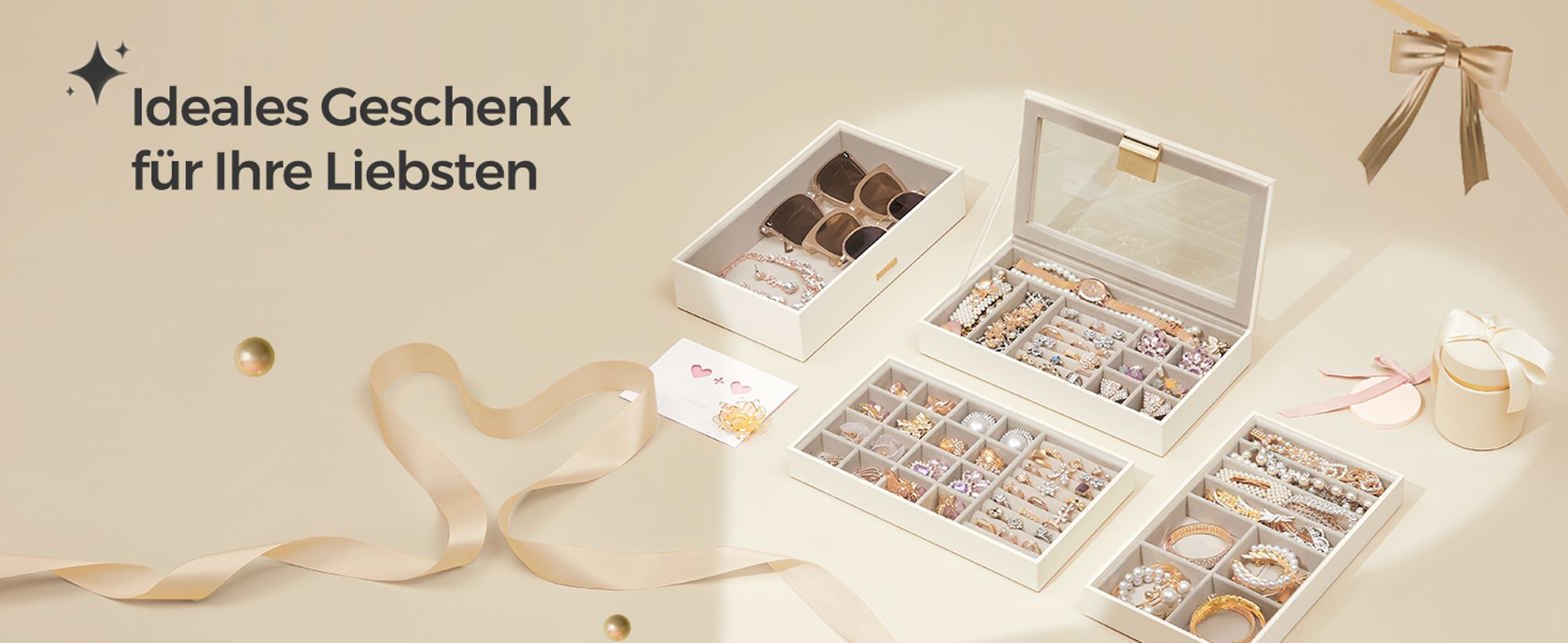 SONGMICS Schmuckkästchen 4 Ebenen, Schmucktablett stapelbar, Schmuckkasten groß, Schmuckbox mit Glasdeckel