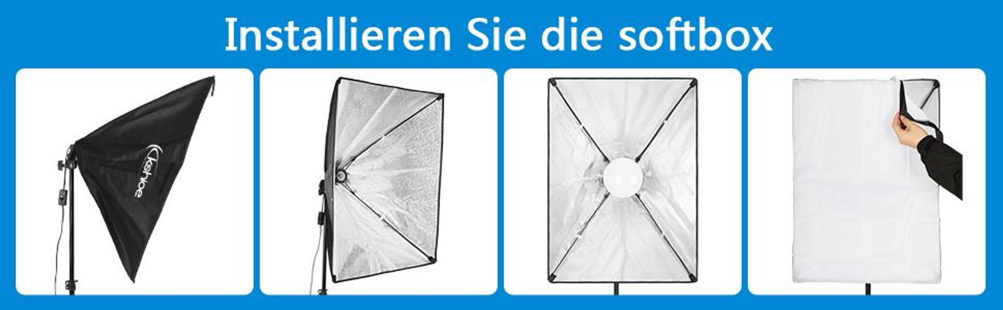 FCH Studio Softbox Set 2x51x69 cm mit 5500K LED Beleuchtung, professionelle Fotografie Ausrüstung mit verstellbaren Ständern, Schwarz Silber