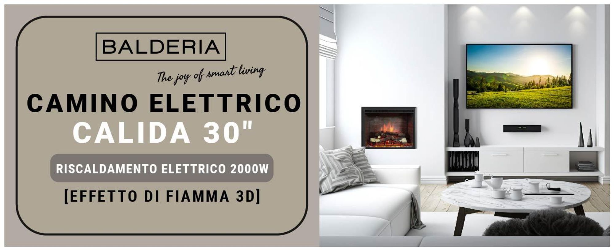 Camino elettrico BALDERIA Calida 30 - Camino da incasso - Nero