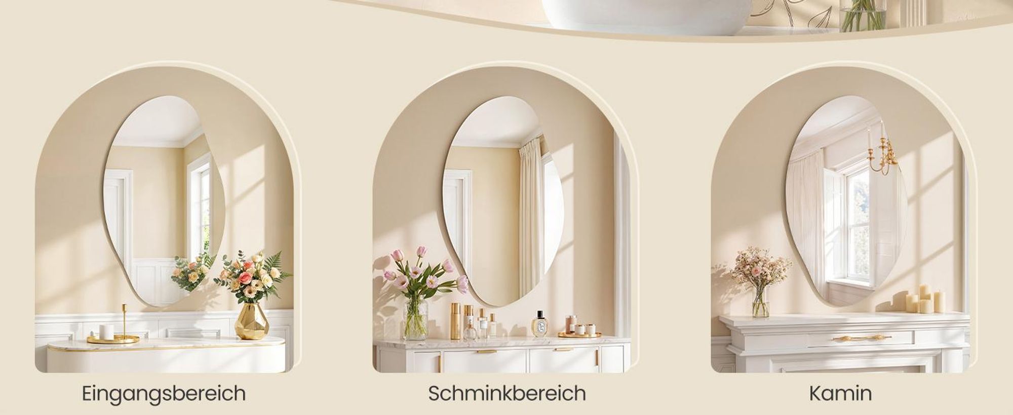 SONGMICS Wandspiegel, rahmenloser Spiegel in Blütenblattform, asymmetrisch, für Bade-, Schlafzimmer, Flur, 85 x 50 cm