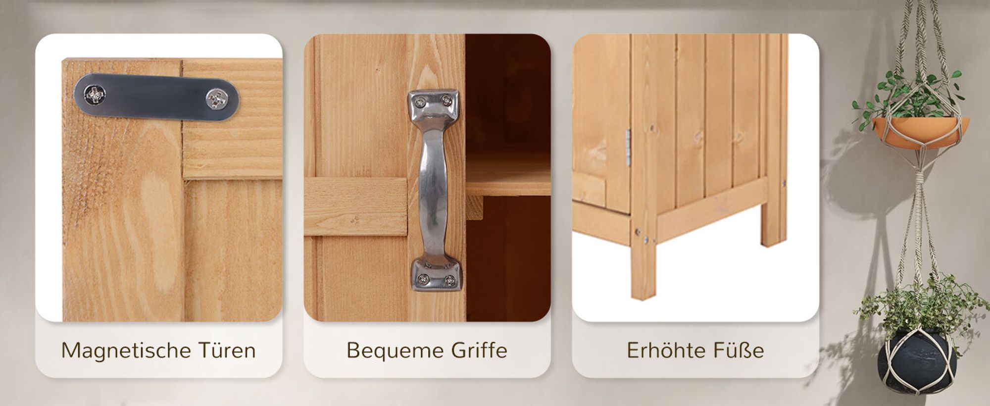 Outsunny Geräteschrank Geräteschuppen Gartenschrank 2 Fächer Tannenholz Natur 74 x 43 x 88cm