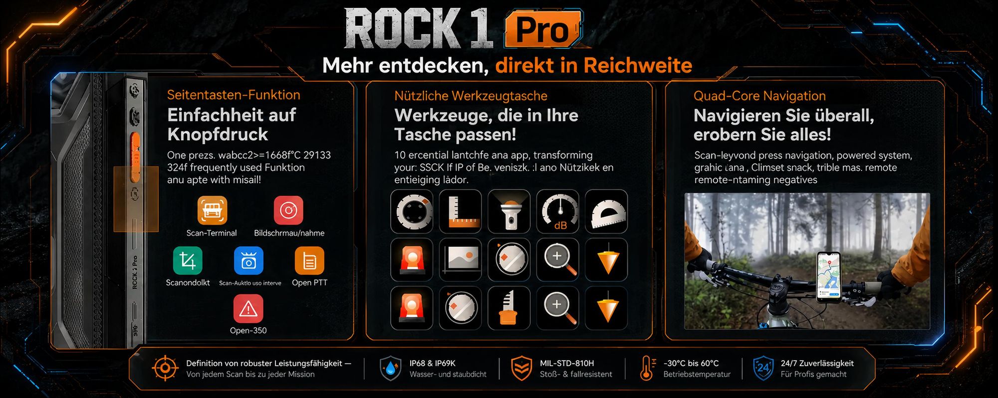 Blackview ROCK 1 PRO 6.56" Militarisches Outdoor handy, 32+256GB, Android 16, 15000mHA, 33W, Face ID, 16MP+13MP+20MP, Helio G81, IP69K/IP68
