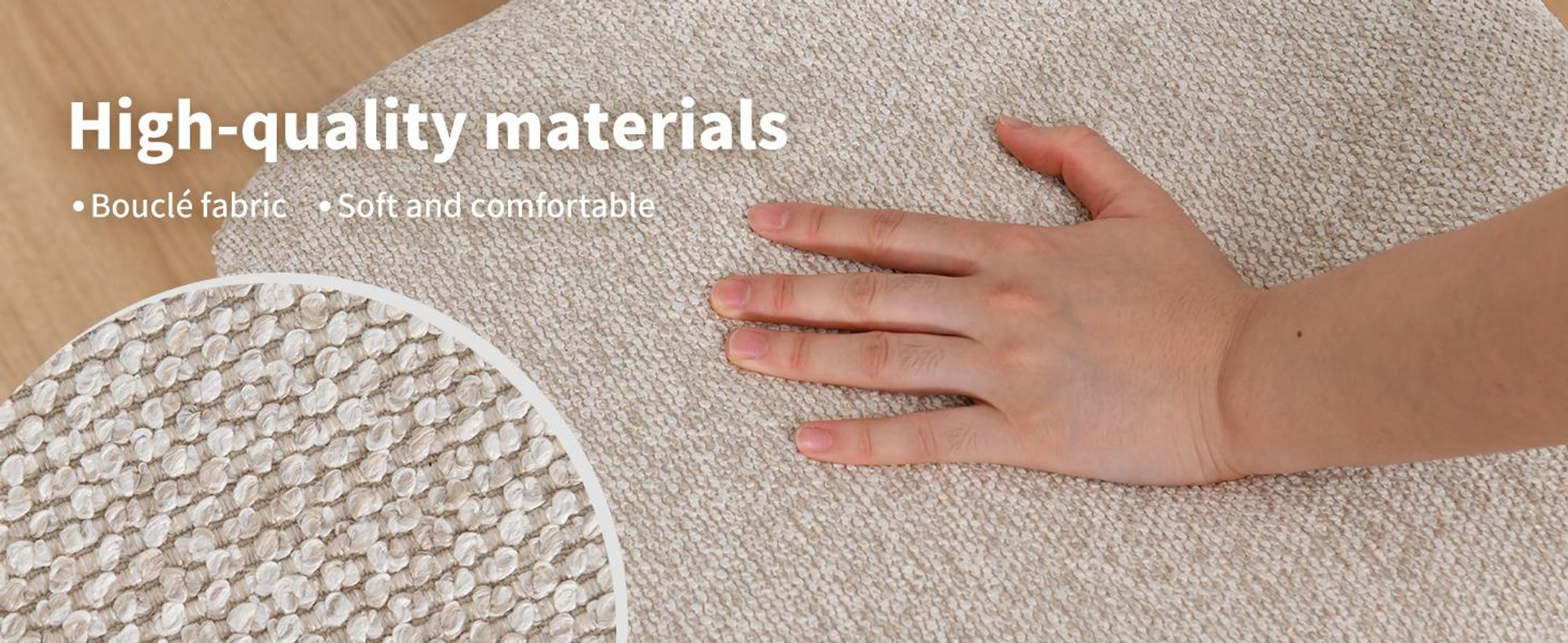 Duhome Bouclé pouf 360° otočný otoman Moderný podnožník do obývačky, spálne, predsiene, béžová farba
