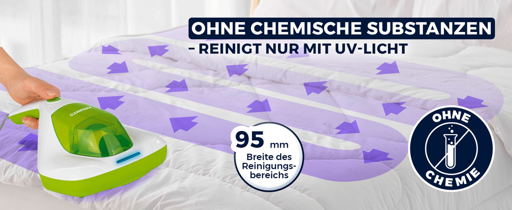 CLEANmaxx Milben-Handstaubsauger Kompakt Mit UV-C Licht Weiß/limegreen