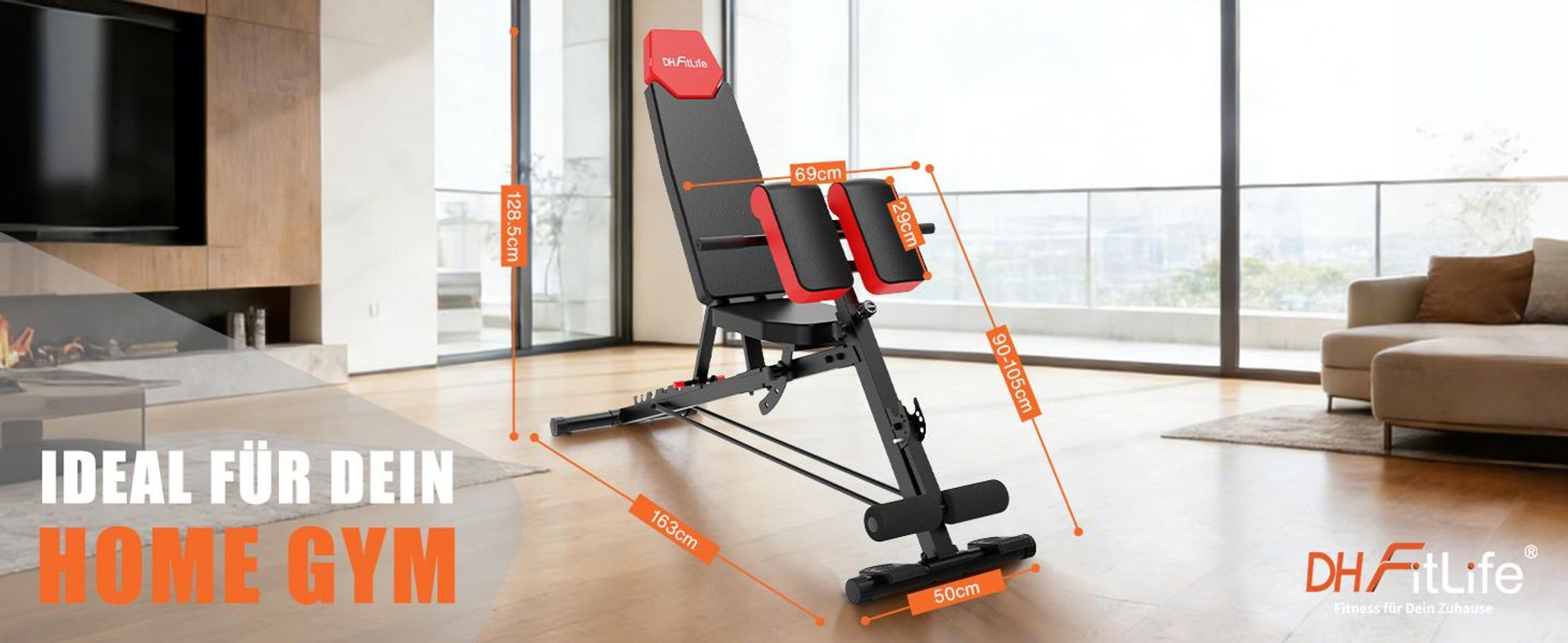 DH FitLife 2026 Premium 6-in-1 Hantelbank Verstellbar, Multifunktionale Trainingsbank, Schrägbank, Flachbank, Rückentrainer, 350kg