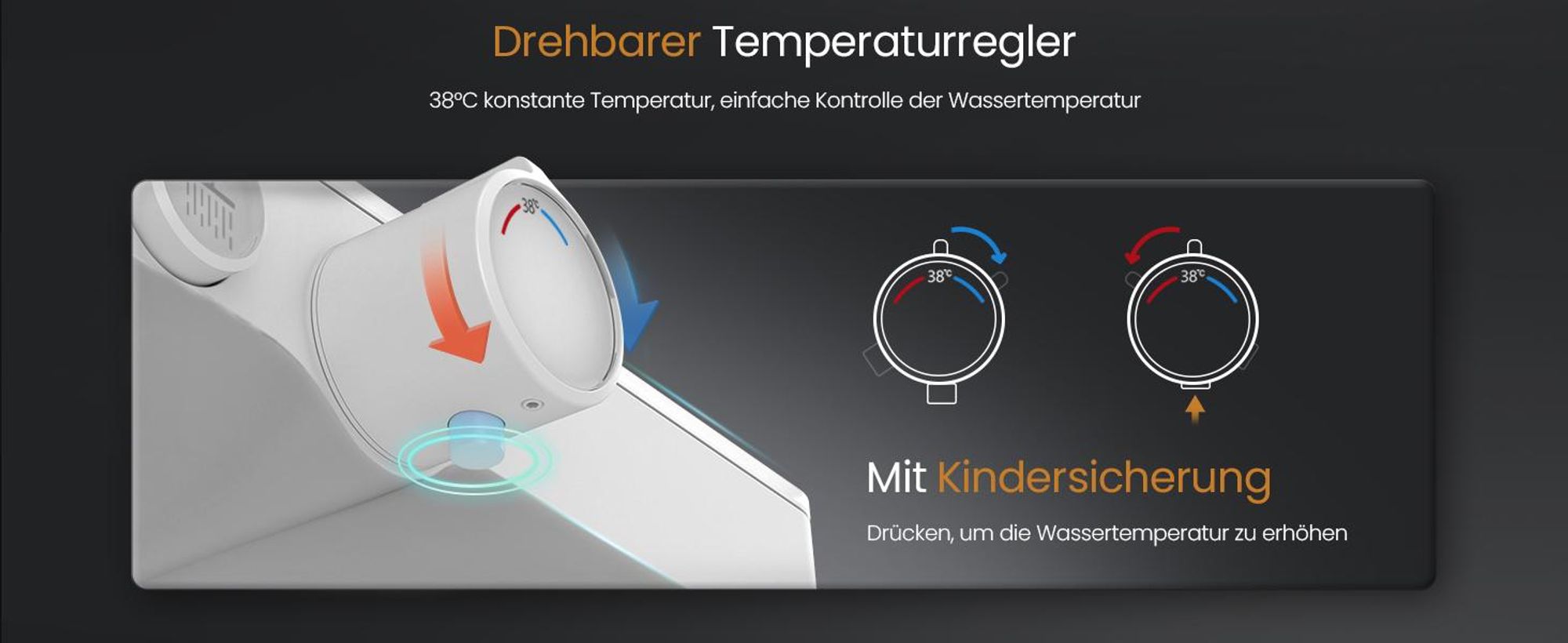 EMKE Duschsystem mit Thermostat Glasablage Handbrause 3 Strahlarten Regendusche, Bad- & Duscharmaturen, Regendusch, KTW-, Weiß - F09