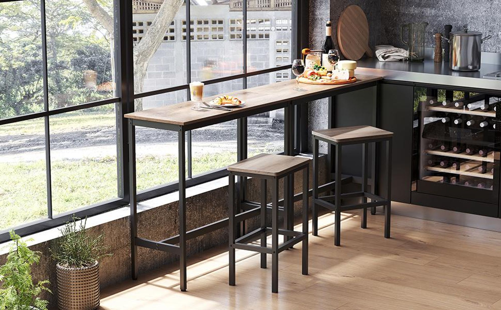 VASAGLE Bartisch Küchentisch Bistrotisch, Stehtisch, 100x40x90cm/120x40x100 cm,10+12X