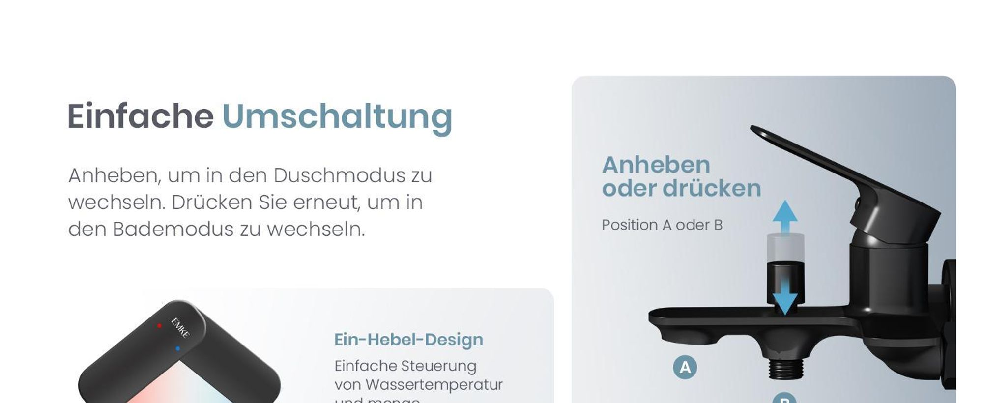 EMKE Badearmatur Wannenarmatur Einhebelmischer Badewanne Wasserhahn aus Messing, Wandmontage Wannenmischer Schwarz Matt
