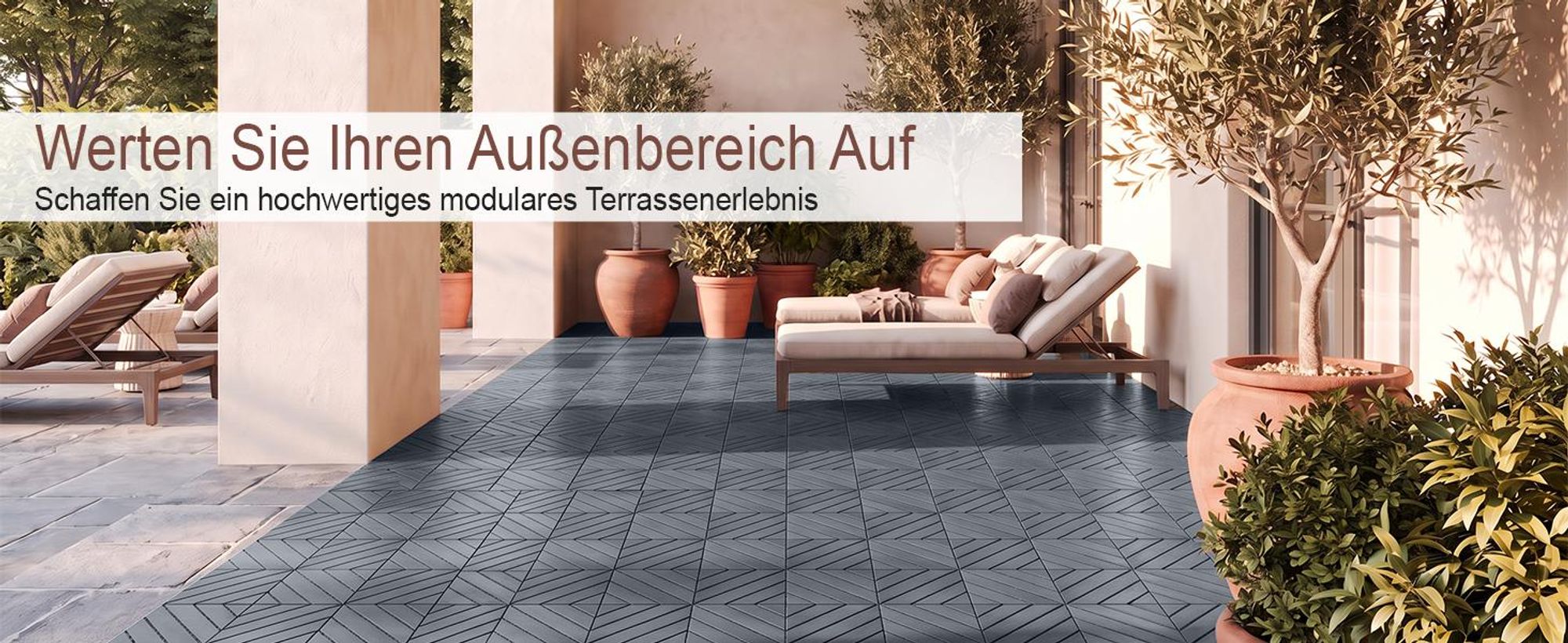 44 Stück Terrassenfliesen Stecksystem Klickfliesen Dielen für Terrasse Garten Balkon Pool[Grau - Schräge Streifen]