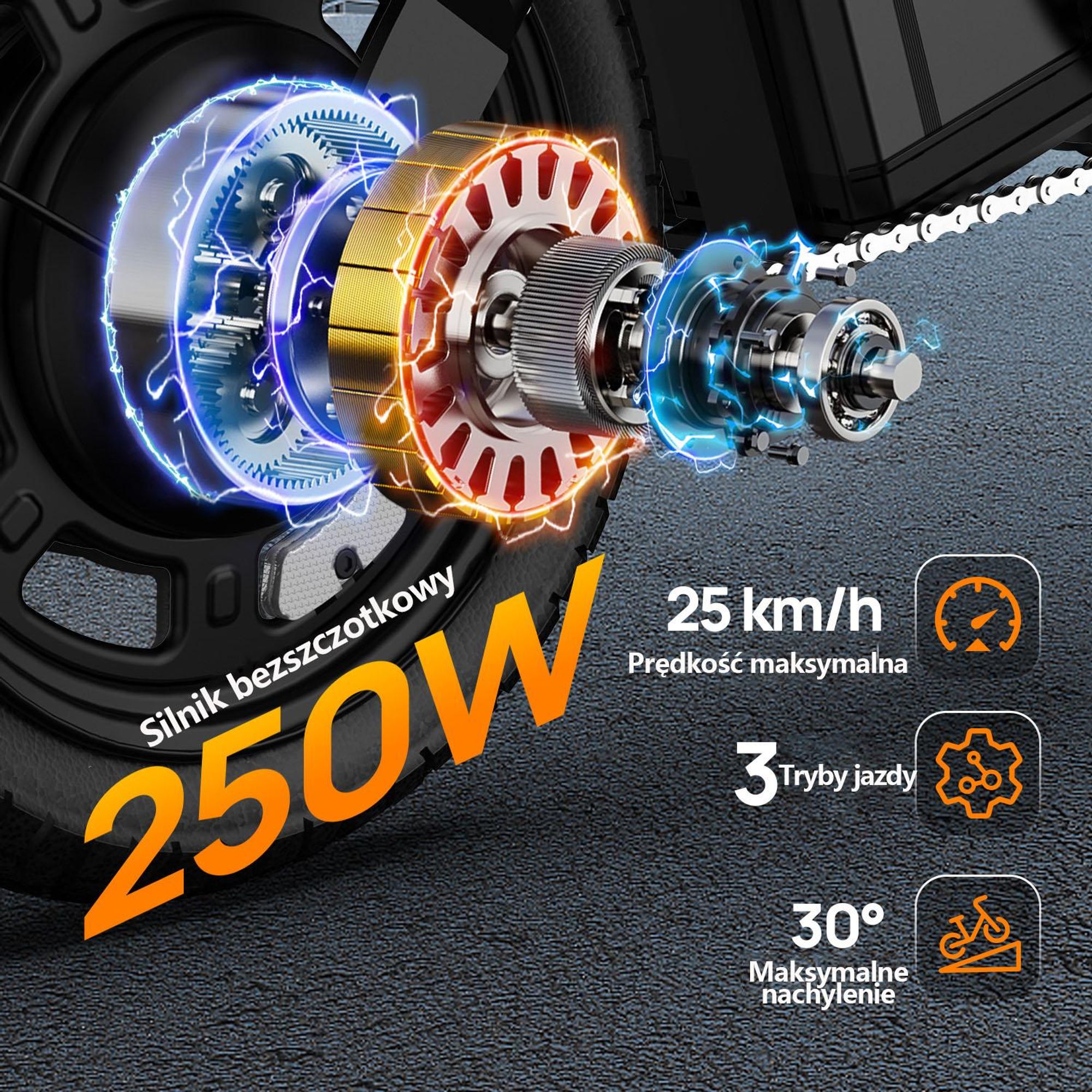 Rower Elektryczny  URLIFE F1L - 48V 7.5Ah Bateria 14 Calowe koła Hamulce Tarczowe - Czarny