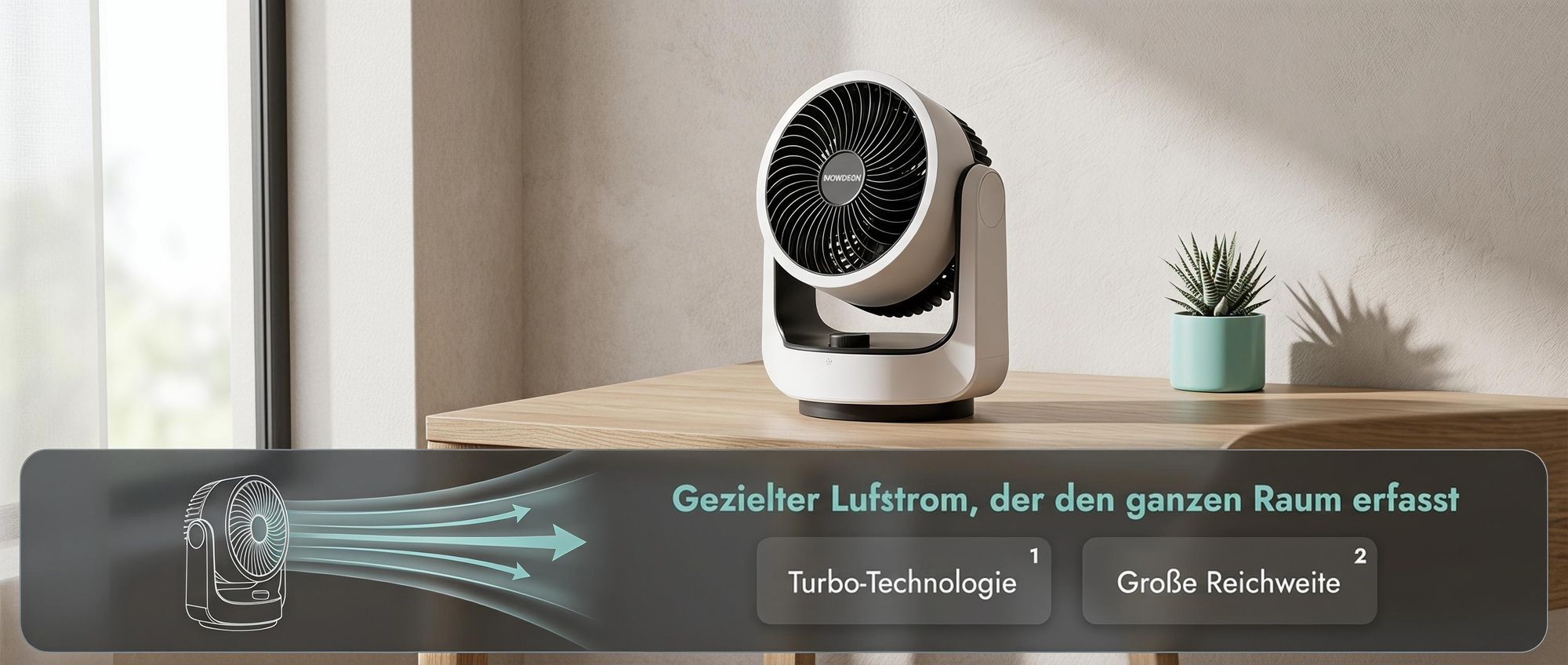 Tischventilator Leise Oszillierend 120°, Flüsterleiser 32 dB Ventilator mit 3 Stufen, Leistungsstarker Luftumwä, Ideal für Schreibtisch & kleine Räume