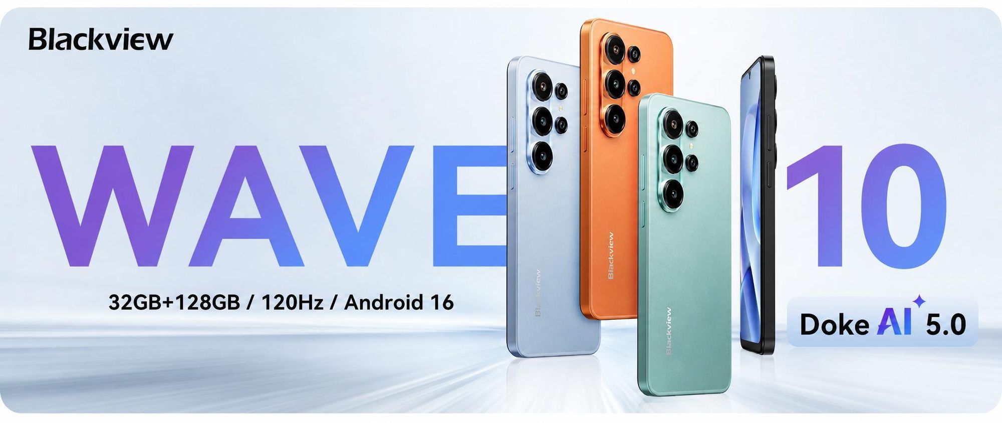 Smartphone Blackview WAVE 10 bez zmluvy, Android 16, 32+128 GB, Dual SIM, 120 Hz, 6,88", 32 MP, Live Photos, 5000 mAh, Face ID, Wi-Fi 5G, Doke OS 5.0