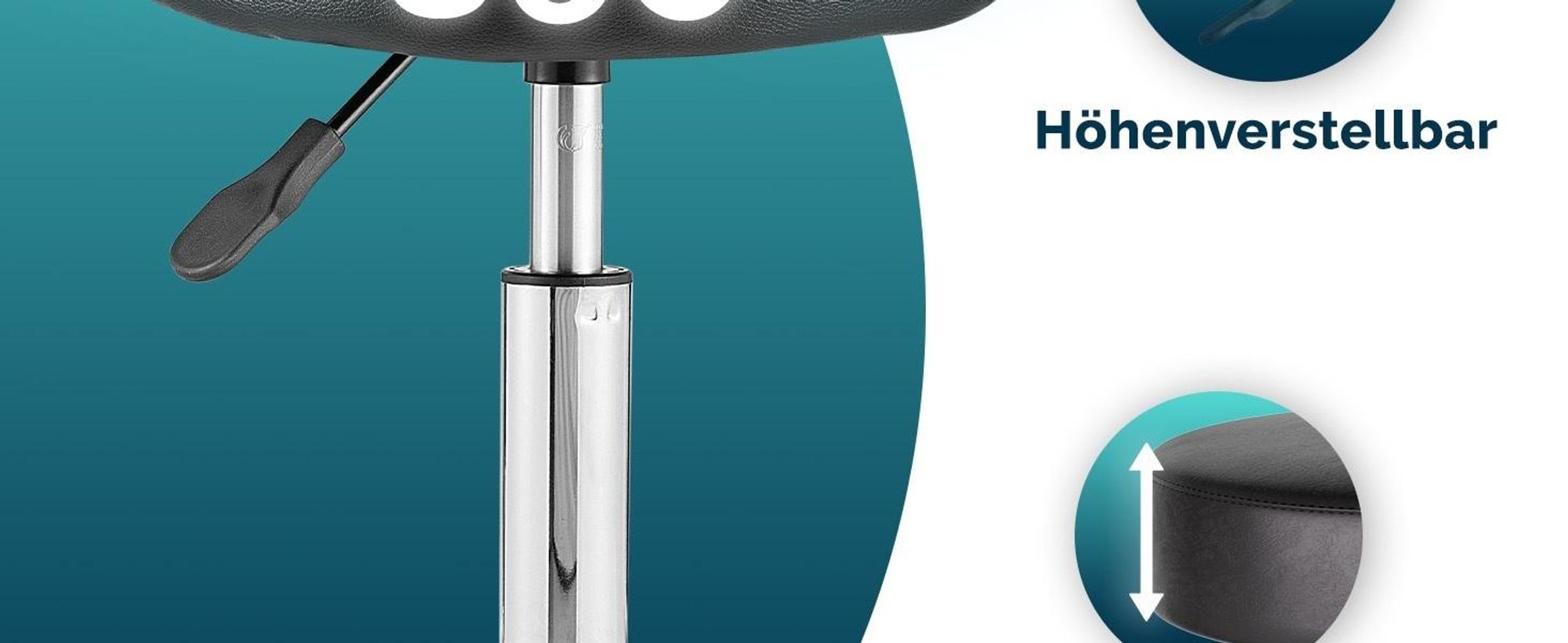 CASARIA® Rollhocker mit Lehne Höhenverstellbar 10cm Polsterung 360°C Drehbar 46-60cm Sitzhöhe Büro Küche Bürohocker Drehhocker Arbeitshocker Hocker Weiß