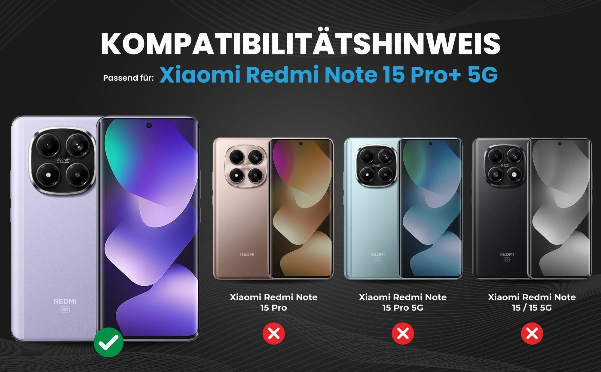 Kompatibilitätshinweise Hülle für Xiaomi Redmi Note 15 Pro+ 5G