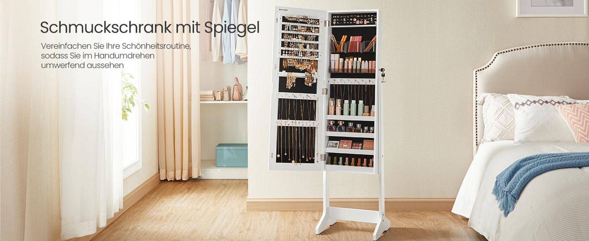 SONGMICS Schmuckschrank Spiegelschrank stehend 2 Organizern, abschließbar