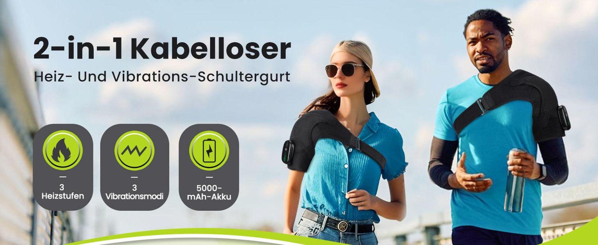 Schulterbandage,Kabellose Beheizte Schultermassageauflage,Schulterbandage Mit 3-Stufiger Wärme- Und Vibrationsfunktion,Touchscreen-Steuerung,5000mAh