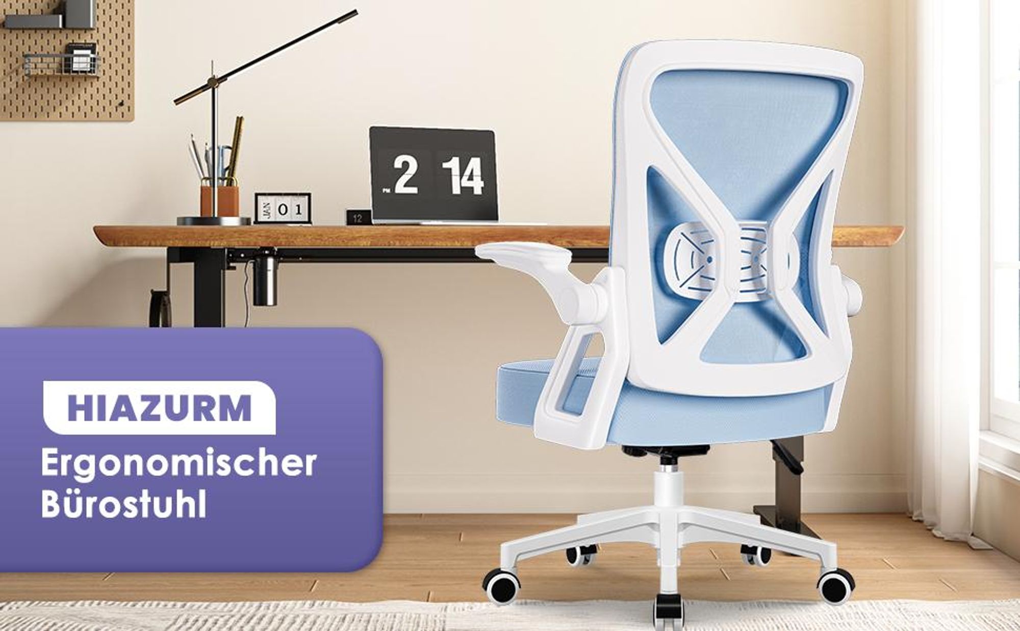 Hiazurm Bürostuhl, Schreibtischstuhl, bürostuhl ergonomisch mit Verstellbaren Armlehnen, höhenverstellbar,S-förmige Lendenstütze,Chefsessel 150kg