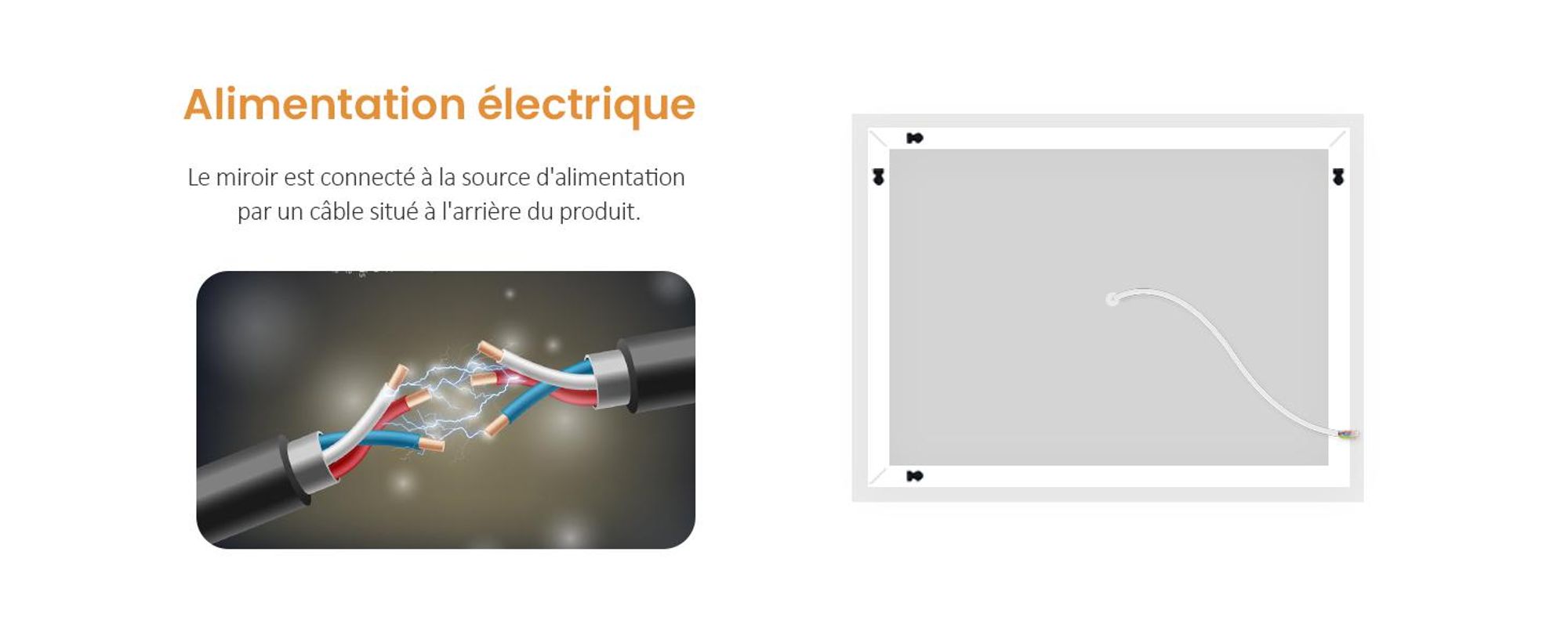 Miroir de salle de bain LED EMKE 50 x 70 cm avec éclairage et traitement anti-buée, miroir mural avec interrupteur mécanique Miroir de salle de bain 3000 K/6500 K Couleurs de lumière