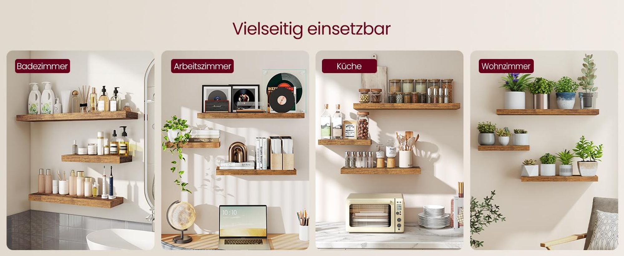Wandregal, 3 Set, Wandboard, 40cm Länge, weiß