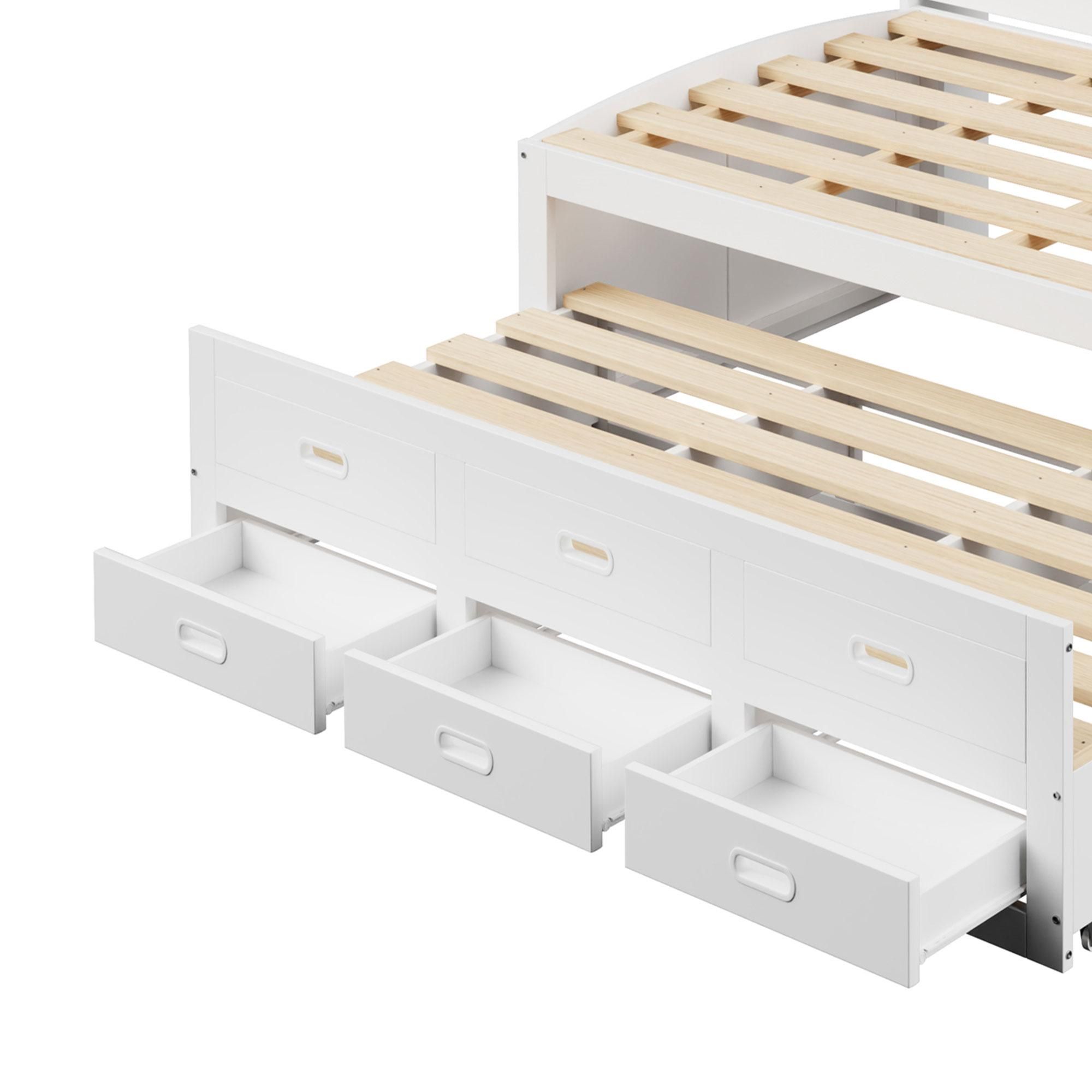 Merax Tagesbett 90x200cm mit Ausziehbett, Schlafsofa mit LED, 3 Schubladen, Regal, USB+Type-C, Daybett, Einzelbett, Weiß