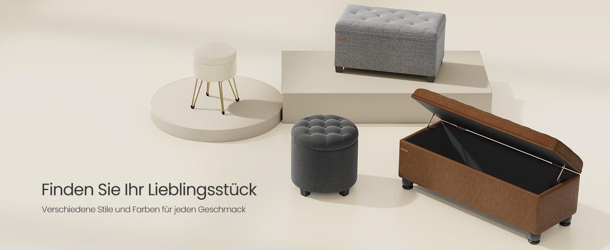 SONGMICS Sitzhocker, Hocker mit Stauraum, Samt Schminkhocker, runder Sitzhocker, 39 cm d, 44,4 cm H, 4 Metallbeine, für Ankleidezimmer, Wohnzimmer